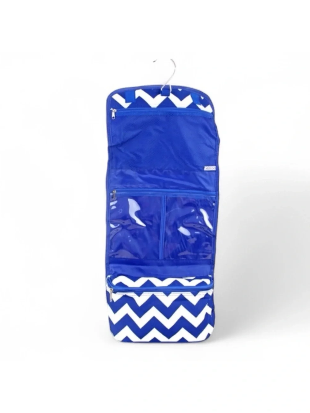Blue White Chevron Hanging Cosmetic Travel Organizer Toiletry Bag